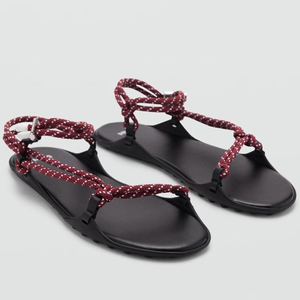 CUTE and COMFY Mango Rope Braided Straps Combined Lace-up Sandals Burgundy 9.5